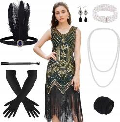  Jelmez Női ruha 20-as évek Flitter Fülbevaló Nyaklánc Akcesoria M