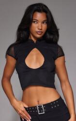 Prettylittlething Fekete Rövid Ujjú Felső Hálós Kivágással Prettylittlething 38