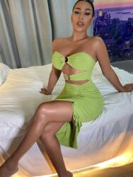 Shein LC65108 Shein Bordázott Ruha Nyitott Ráncos Vállakkal (27) M