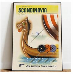  Poszter Skandinávia Viking hajó A3 (Plakat Podróżniczy Podróże Vintage)