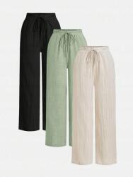 Shein Nadrág 3 Db-os Bézs Zöld Fekete Egyenes Magas Derekú 40 L__L