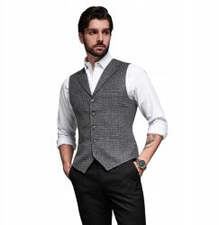 Ombre Elegáns férfi kockás mellény flip-flopokkal fekete OM-BLZV-0110 V3 méret XXL (161552)