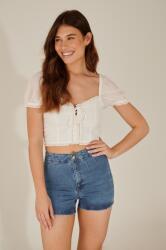 NA-KD Krémszínű Rövid Crop Top Kötött Cipzár Fodros Na-kd 34