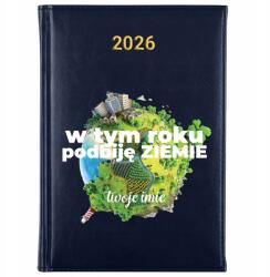 FunnyCase Könyvnaptár 2026 Meghódítom A Földet *név* Sötétkék Tervező Ajándék Wz (Kalendarz Granatowy PODBIJĘ ZIEMIĘ *IMIĘ*)