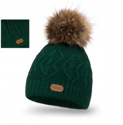PaMaMi Női téli sapka elegáns Pamami zöld pomponnal Lengyel divatos 20561 (20561 czapka damska Pamami na zimę)
