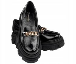 Maciejka Fekete Félcipő Maciejka 2850J-01 Lakkozott Bőr Divatos MÉRET39 (2850J-01/00-1)