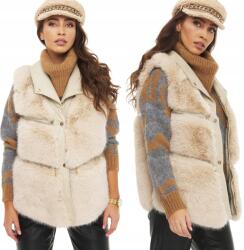 DEMUR Női Szőrmés Mellény, vastag, téli, szőrmés ujjatlan, világos Bézs (kamizelki damskie futrzane na zimę zimowe)