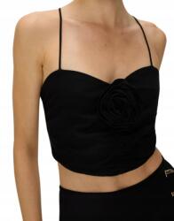 Reserved XC23102 Fekete Crop Top Vállpántos Virágos Applikáció M