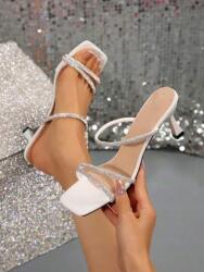 Shein LC93106 Shein Fehér Flip-flop Papucs Strasszokkal Díszített Kis Sarokkal (37) 42 (sx25040485493378512)