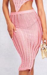 Prettylittlething Strand MIDI Szoknya, rózsaszín, flitteres, Size 38