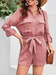 Shein LC51120 Shein Texturált Ing Overál Hosszú Ujjú Övvel S