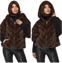 DEMUR Női Téli Dzseki vastag szőrme kapucnis zsebekkel barna (kurtki damskie futrzane zimowe na zimę)