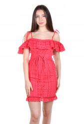 GUESS Málnaszínű Mini Ruha, Size L, 100% pamut, vállat szabadon hagyó (384657)