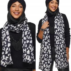 DEMUR Női Őszi Sál leopárdmintás fekete fehér