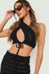 Boohoo Kötött Crop Top, Size 36, fekete, 50% pamut, címkés