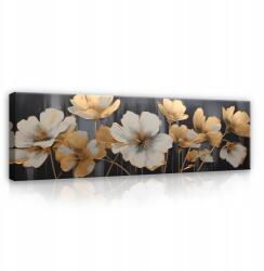 Wallarena Kép Virágok Absztrakció Arany Hálószobába Nappaliba Vászon Falra 145x45 (Obraz Kwiaty Nowoczesny PP15262O3)