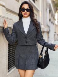 Shein Szoknya Vastag Elegáns Kockás Szürke Fodros 36 S__s