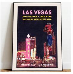  Las Vegas Város Éjszaka Neon Vintage Poszter A3 (Plakat Podróżniczy Podróże Vintage)