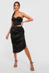 Boohoo fekete szatén szoknya, cipzáras, Size 34, midi (548305)