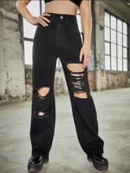 Shein KC67211 Shein Széles Szárú Női Farmer Derekas Koptatott M