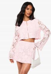 Boohoo KC66302 Boohoo Rózsaszín Csipkés Miniszoknya Magas Derekú (35) S