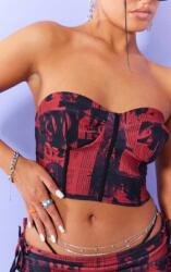 Prettylittlething Piros Pánt Nélküli Felső Print Újság Rövid Prettylittlething 36