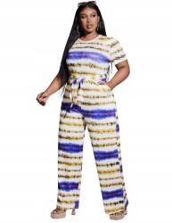 Shein Mintás Rövid Ujjú Overál, hosszú szárú, Tie Dye, Size 52