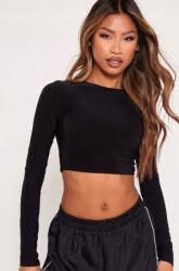 Boohoo Klasszikus Fekete Sima Hosszú Ujjú Felső Testhezálló Kerek Nyakkivágással Boohoo 44
