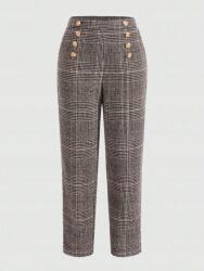 Shein KC02113 Shein Elegáns Kockás Kötött Nadrág Gombokkal L