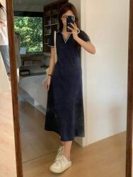 Dazy Melegítő MIDI ruha, Size 36, kontraszt gallérral, sötétkék