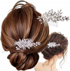  Ezüst színű fésű, virágos dísz, hajékszer esküvőre, menyasszonyi hajráf, dekoráció (Srebrny Grzebyk ozdoba do włosów na ślub)
