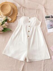 Shein IC36214 Shein Rövid Fehér Overál Vállpántos Gombokkal S