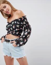 Prettylittlething Avanglion Fodros Virágmintás Pöttyös Felső 36-OS