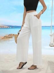 Shein KC81119 Shein Szövet Nadrág Széles Gumis Derékkal Fehér (40) S