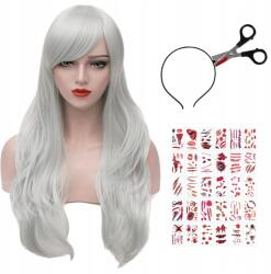  Női Paróka Szerepjáték Szürke Hosszú Tetoválás Fejpánt Halloween (V004GY)