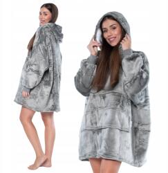  Kocpulóver 2 az 1-ben, túlméretezett XXL kapucnis, vastag sherpa anyagból, szürke (KC00034)