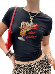 Shein Póló Fekete Nyomtatott Casual 42 XL__XL