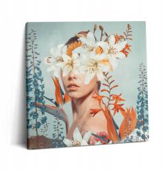 Wallfluent Fotó Vászonkép Grafika Irodába Absztrakt Nő Virágokkal 60x60 cm (010030010270000075385)