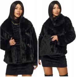 DEMUR Női Téli Kabát könnyű rövid szőrme kabát zsebekkel fekete (kurtki damskie futrzane zimowe na zimę)