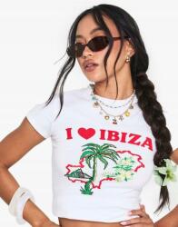 Boohoo Fehér Dekoratív Nyomott Mintás Rövid Ujjú Pamut Felső Egyenes Boohoo M