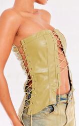 Prettylittlething KC31221 Fűzős Felső Bőr Utánzat Nyitott Vállú Plt (35) L