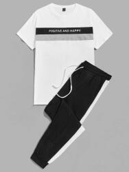 Shein Férfi Pizsama Szett Póló Nadrág Fehér-fekete Pamut XXL__XXL