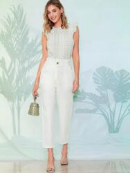 Shein Fehér Elegáns Pamut Magas Derekú Fodros Nadrág 36 S__s
