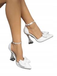 Shein Fehér Velúr Masnis Fényes Orrú Magassarkú Cipő 40__40 (sx2207271738711937)
