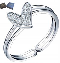 Mennica Świdnicka Gyönyörű Ezüst 925 Állítható Gyűrű Szív motívummal, cirkóniákkal
