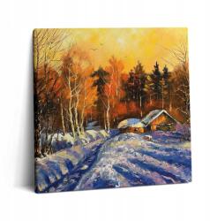 Wallfluent Fotó-Vászonkép Canvas A dolgozószobába Gyönyörű Este A Téli Faluban 60x60 (010030010270000074993)