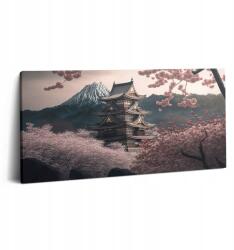 Wallfluent Vászonkép Hobbi az ágy felett Ázsiai torony és cseresznyevirágok 100x50 cm (010030010010000075348)