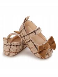 Shein Kids Barna Kockás Velúr Masnis Balerinacipő 21__21