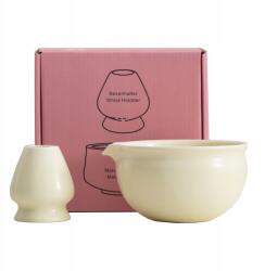  Matcha eszközök, tál, teahabverő állvány, krémsárga