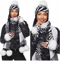 DEMUR Női Szett Téli Sál Sapka Kesztyű Szett meleg kötött fehér (komplety damskie z szalem czapką rękawiczkami)